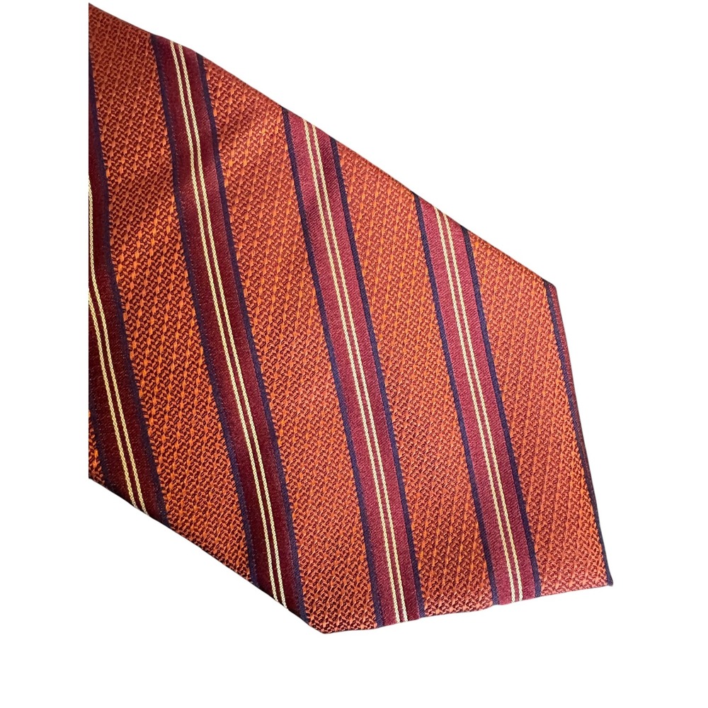 Zarrano Platinum Tie Orange Burgundy Striped 100% Silk‎ Mens 59 x 3.25